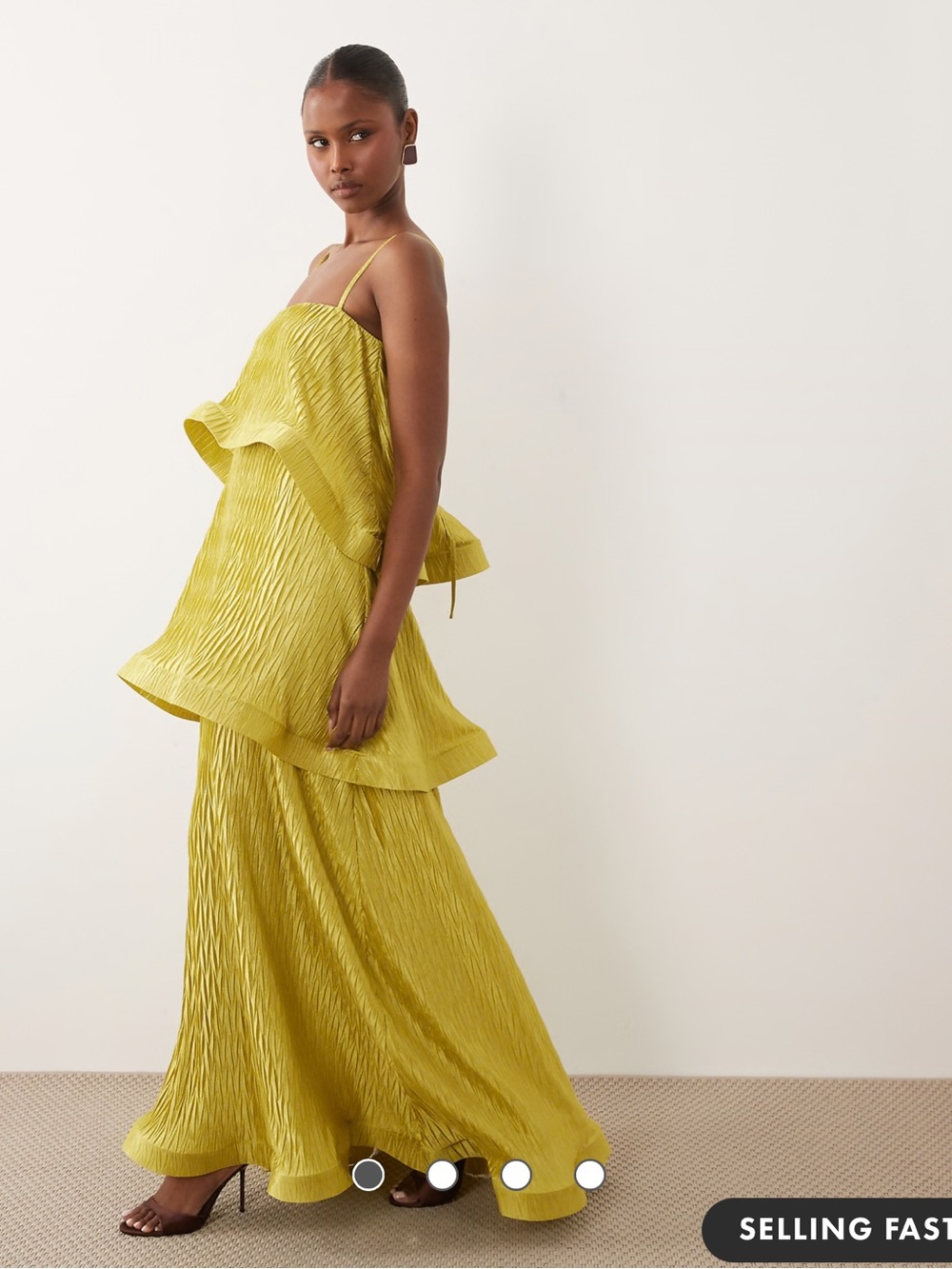 ASOS Lime Green Pleated Tiered Maxi Dress